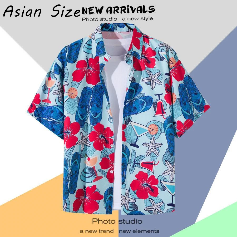 

Мужские и женские гавайские рубашки в новом корейском стиле, модные, повседневные, свободные, с тропическим принтом пальм, с отложным воротником