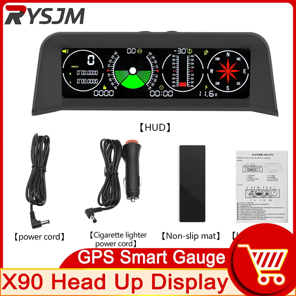 

X90 Slope Meter Car Electronics Digital GPS Speedometer HUD Head Up Display Altitude Meter Compass MPH KM/H Inclinometer