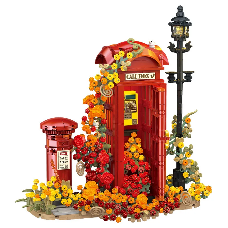 Vintage British red phone booth building block ornament boy educational toy model gift