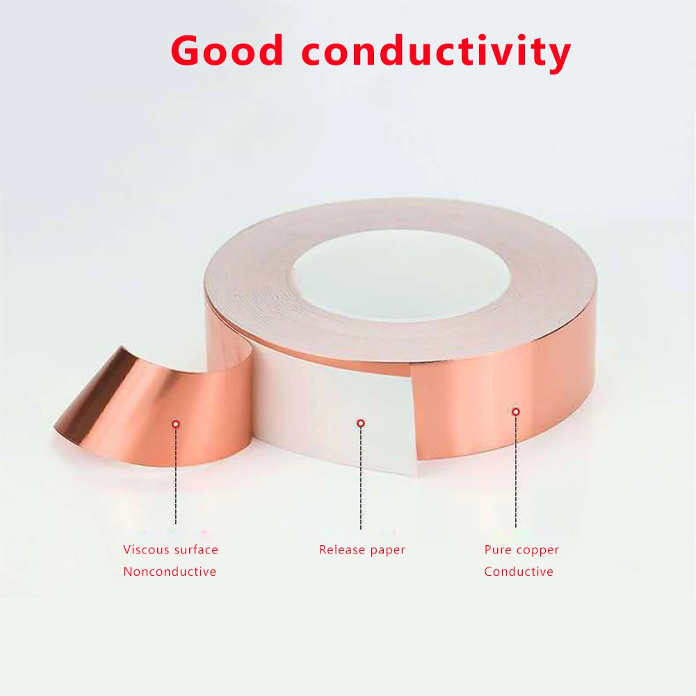 5m Conductive Copper Foil Tape Conductive Shielding Tape Self Adhesive Snail Barrier Tape Double-sided 25mm for Slug Snail