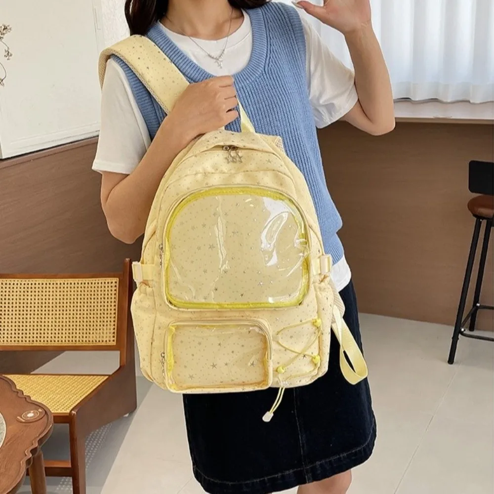 Oxford Cloth Star Backpack Y2k Print Students School Bag Harajuku Large Capacity Transparent Itabag Junior High School Students