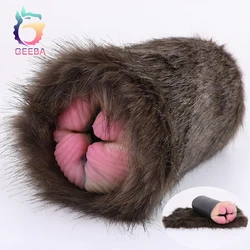 GEEBA Soft Silicone Male Masturbator In Artificial Fur Dual Hole Sex Toys For Men Realistic Vagina Pocket Pussy All-pass Channel