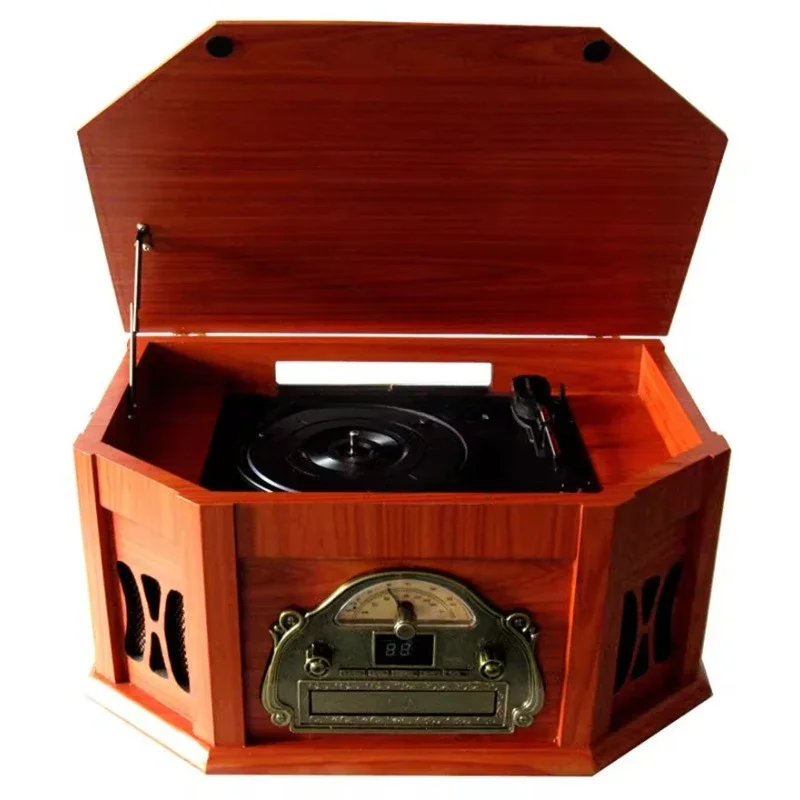 High quality wood box turntable player,retro gramophone music box,cassette player with usb connection