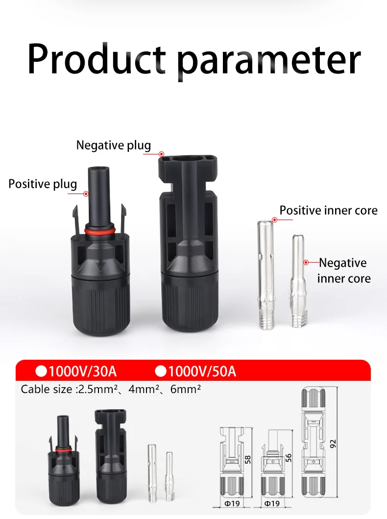 10 Paar IP68 PV-Solar-Stecker, 1000 V, 30 A, Kabel, männliche und weibliche Panels und Photovoltaikanlagen, 2,5/4/6 mm2 Schraubenschlüssel – Detail 5