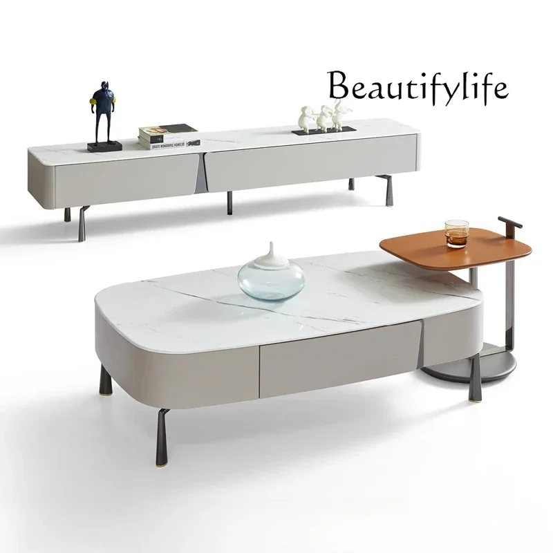 N40 High-end modern simple light luxury microcrystalline stone coffee table TV cabinet combination rectangular marble tea table