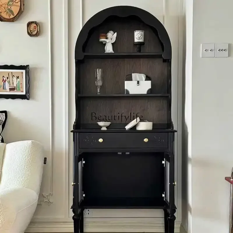 03lRetro French Bookcase American-Style Multi-Functional Mid-Ancient Solid Wood Wine Cabinet