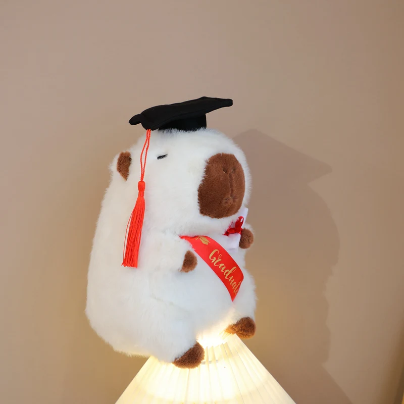 25CM Cute Cartoon Graduate Capybara Plush Toy Soft Stuffed Graduation Season Gift Lovely Capybara Doll Party Decor