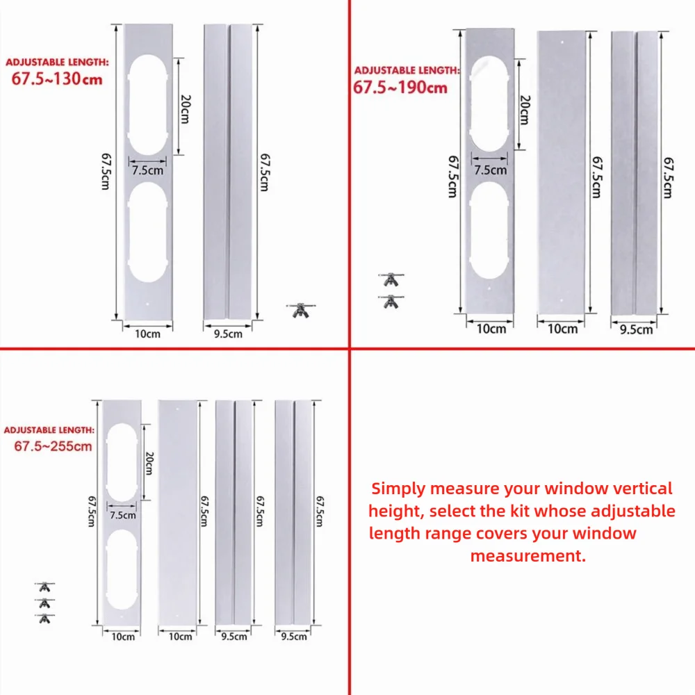 2/3/4pcs Double Hole Window Sealing Plate PVC Adjustable Height Air Conditioner Window Kit with Screws Window Slide Plate Kit
