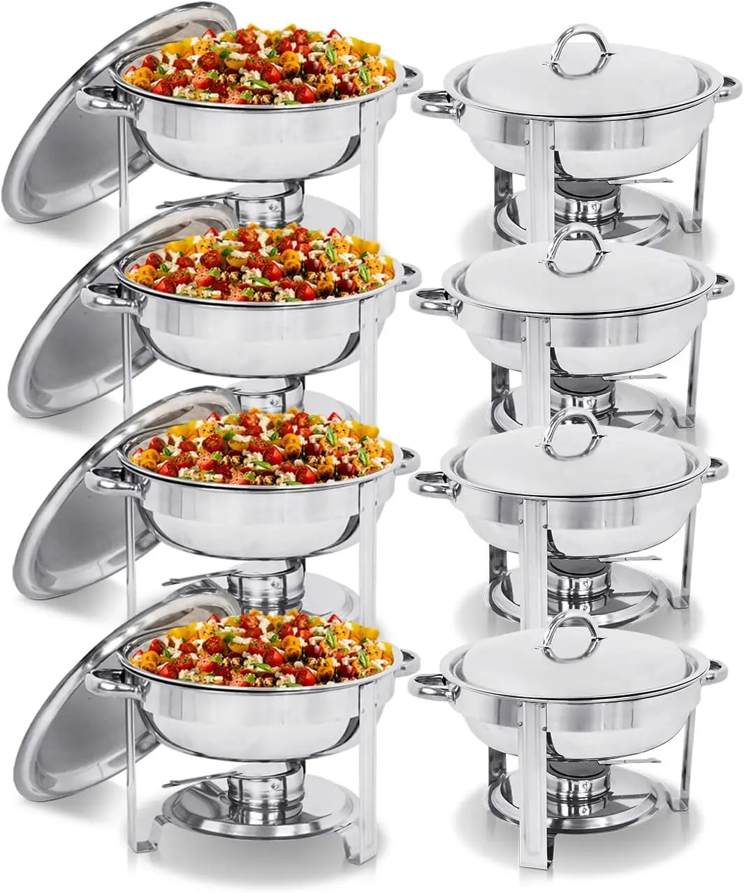 

SUPER DEAL Upgraded 5 Qt Full Size Stainless Steel Chafing Dish Set of 8 Pack Round Chafer Buffet Catering Warmer Set w/Food