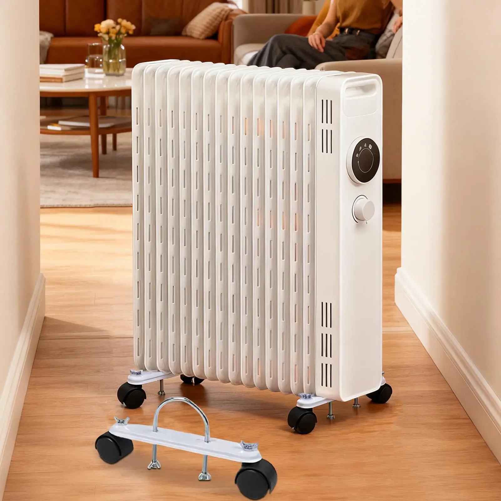 Mobile Pulley Bracket 2 Pieces Electric Heater Frame Base 360 Degree Rotating Oil Heater Accessories for Home Living Room Garage