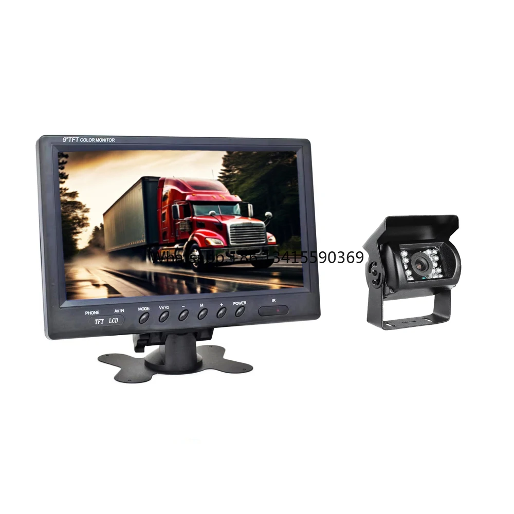

12V 24V 9 Inch TFT LCD Dashboard Monitor Waterproof Night Vision Backup Rear View Camera System for Trucks RVs Buses