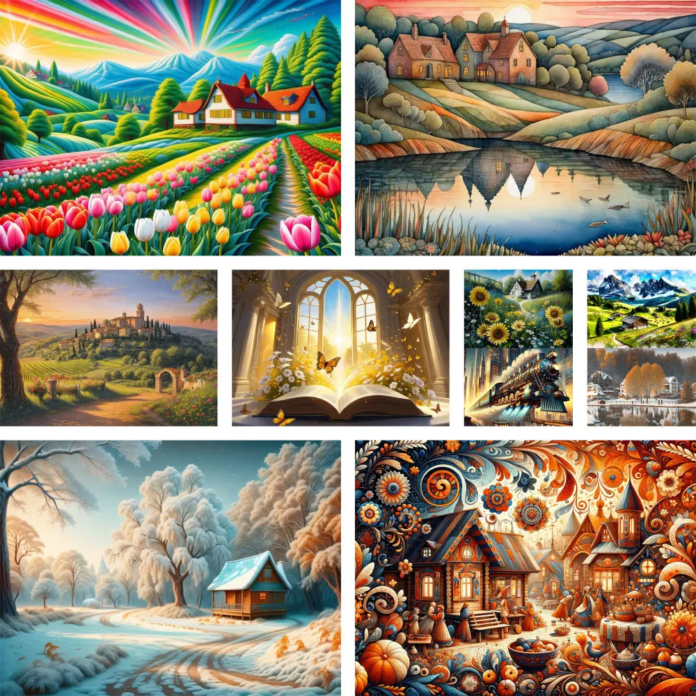 Wonderful Landscape Tuilp Printed Cross Stitch Kit DIY Embroidery Hobby Painting Handicraft Handmade Jewelry Stamped Different