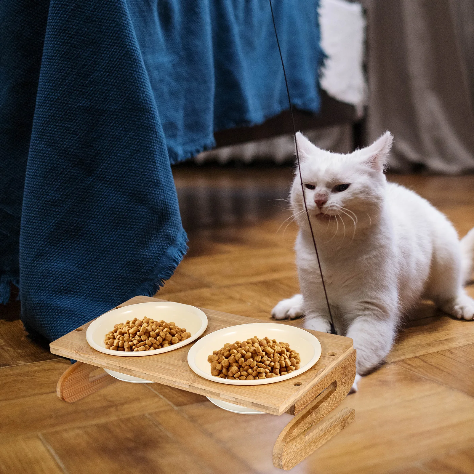 

Ceramic Cat Bowls Food Pet Wood Rack Lovely Reusable Feeding Floor Dog Bowl Elevated Kitten Household Bite Resistant Smooth