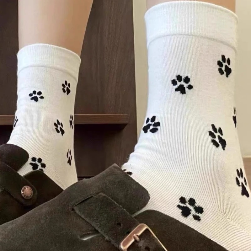 

Korean Cute Dog Claw Cotton Crew Socks Elastic Middle Tube Socks Breathable Sweet Sock Ins Fashion Accessory for Casual Outfits