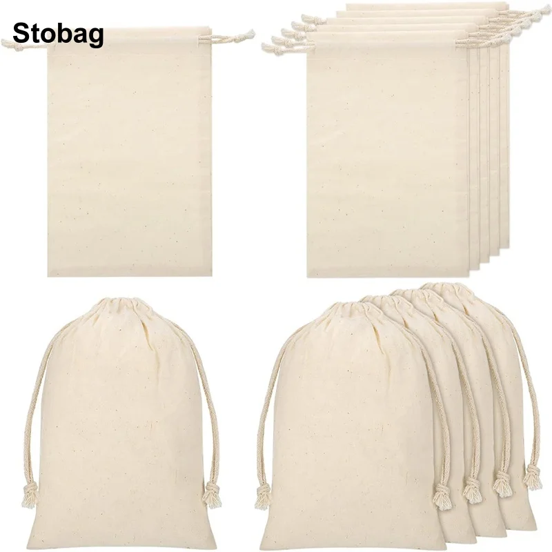 

StoBag 50/20/10pcs Wholesale Cotton Drawstring Bags Small Large Candy Gift Jewelry Packaging Storage Bundle Reusable Pouches