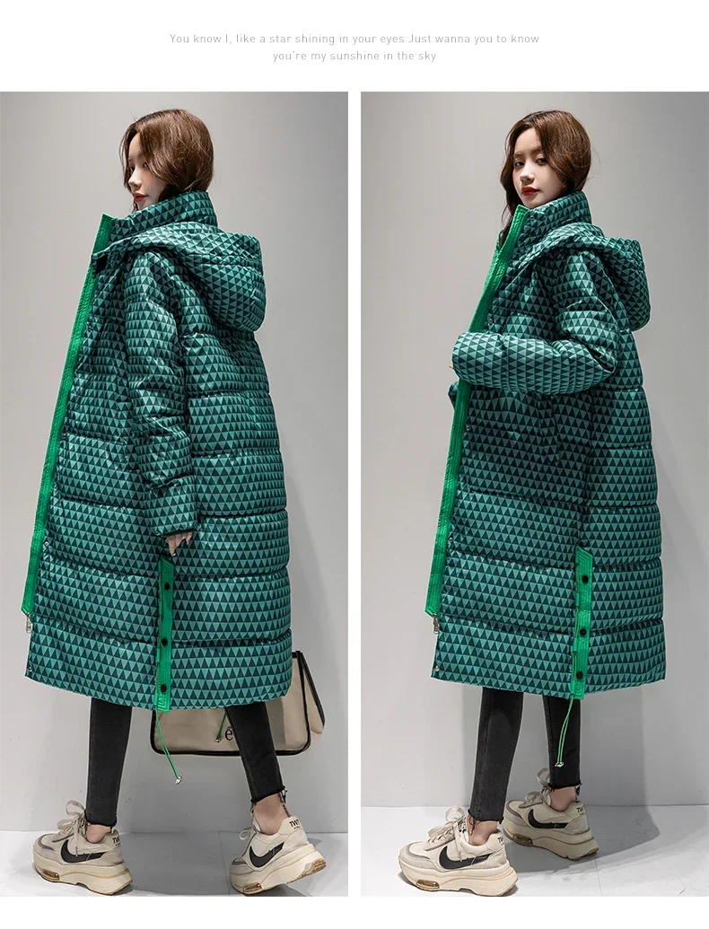 ผู้หญิงแฟชั่นลายสก๊อตพิมพ์ลงเสื้อแจ็คเก็ตผ้าฝ้ายสุภาพสตรีฟองผ้าฝ้ายเบาะเสื้อฤดูหนาวหนายาวปักเป้า Overcoat ...