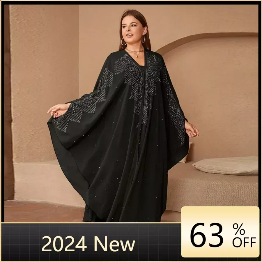 

Eid Muslim Dress for Women Hooded Abaya 2 Piece Set Diamond Jalabiya Morocco Party Dresses Dubai Abayas Kaftan Vestido Long Robe