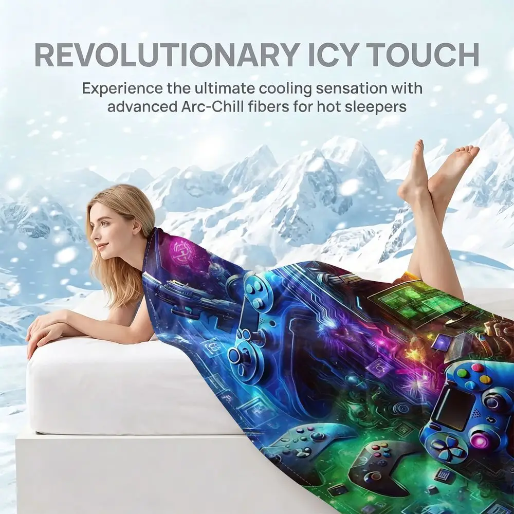Cyber Game Controller Print Cooling blanket Q MAX 0.3 Ultra Cool Thin Throw For Adult Gamer Hobby Room Rest Mat
