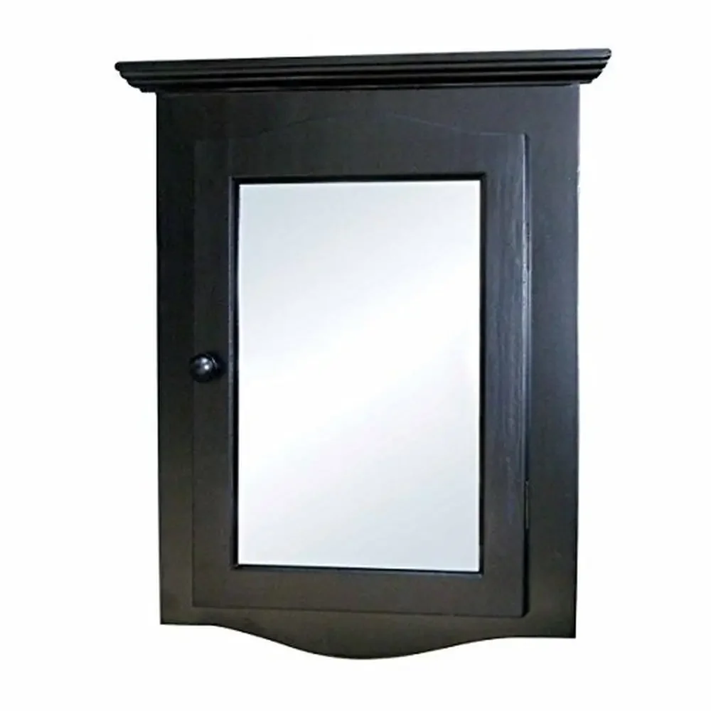 Modern Black Wooden Corner Wall Mount Medicine Cabinet with Recessed Mirror & Double Shelves Easy Install & Stylish Design Space