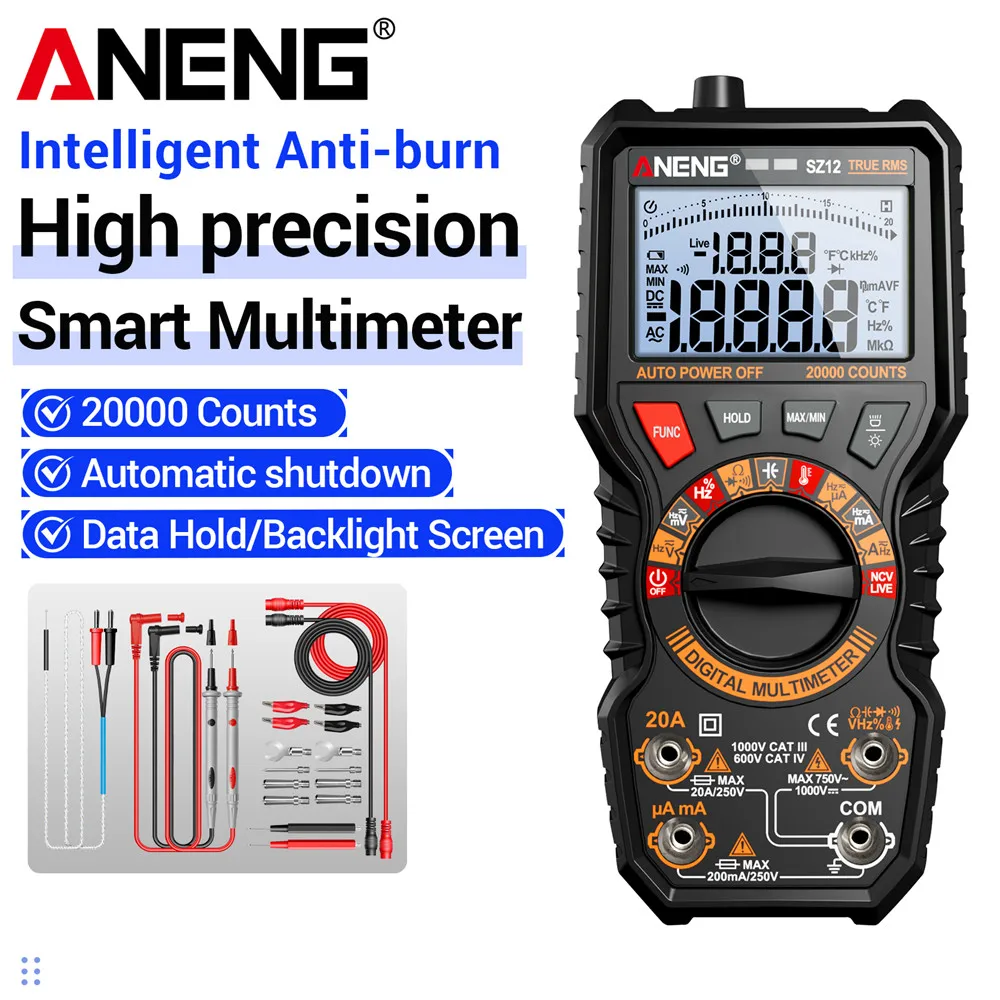 

ANENG SZ12 Multimeter 1000V Current/Voltage Multimetro 20000 Count 99% Duty Cycle Tester 100MOhm 20A Meter 10MHz Induction Tools