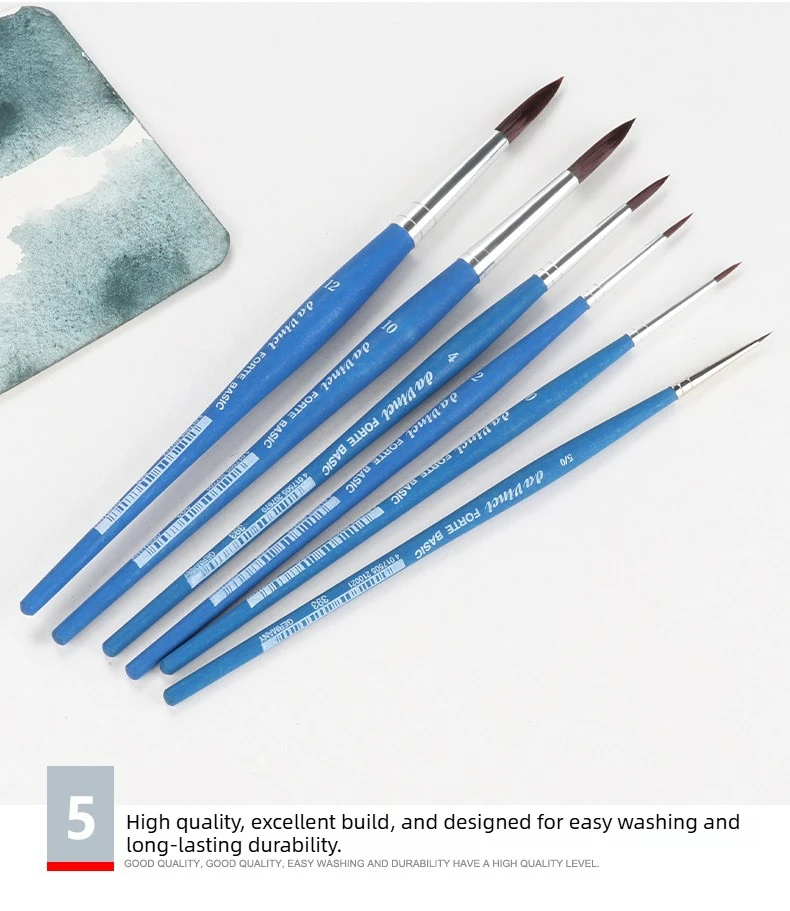 Deutscher Da Vinci Professioneller Kunstmalpinsel, 393 Forte Basis-Malpinsel, Rund Elastisch Synthetisch mit Blauem Mattgriff – Detail 9