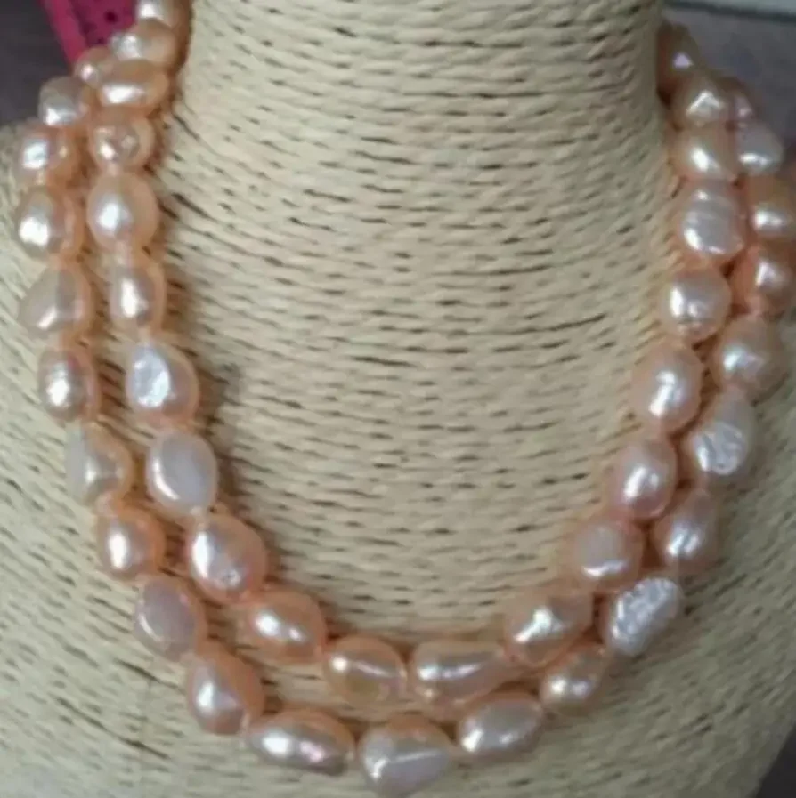 

Fashion jewelry new long 32inches 9-10mm baroque south pink pearl necklace