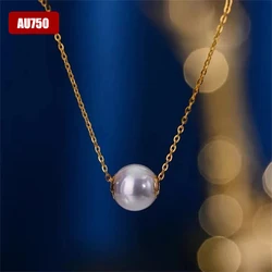 AU750 Real Gold Natural Freshwater Pearl Authentic Pure 18K Pendant Necklace For Woman Exquisite Gift Fine Jewelry