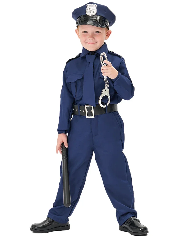 Umorden kids child police officer costume for boys cop policeman uniform full set halloween party role play fantasia cosplay