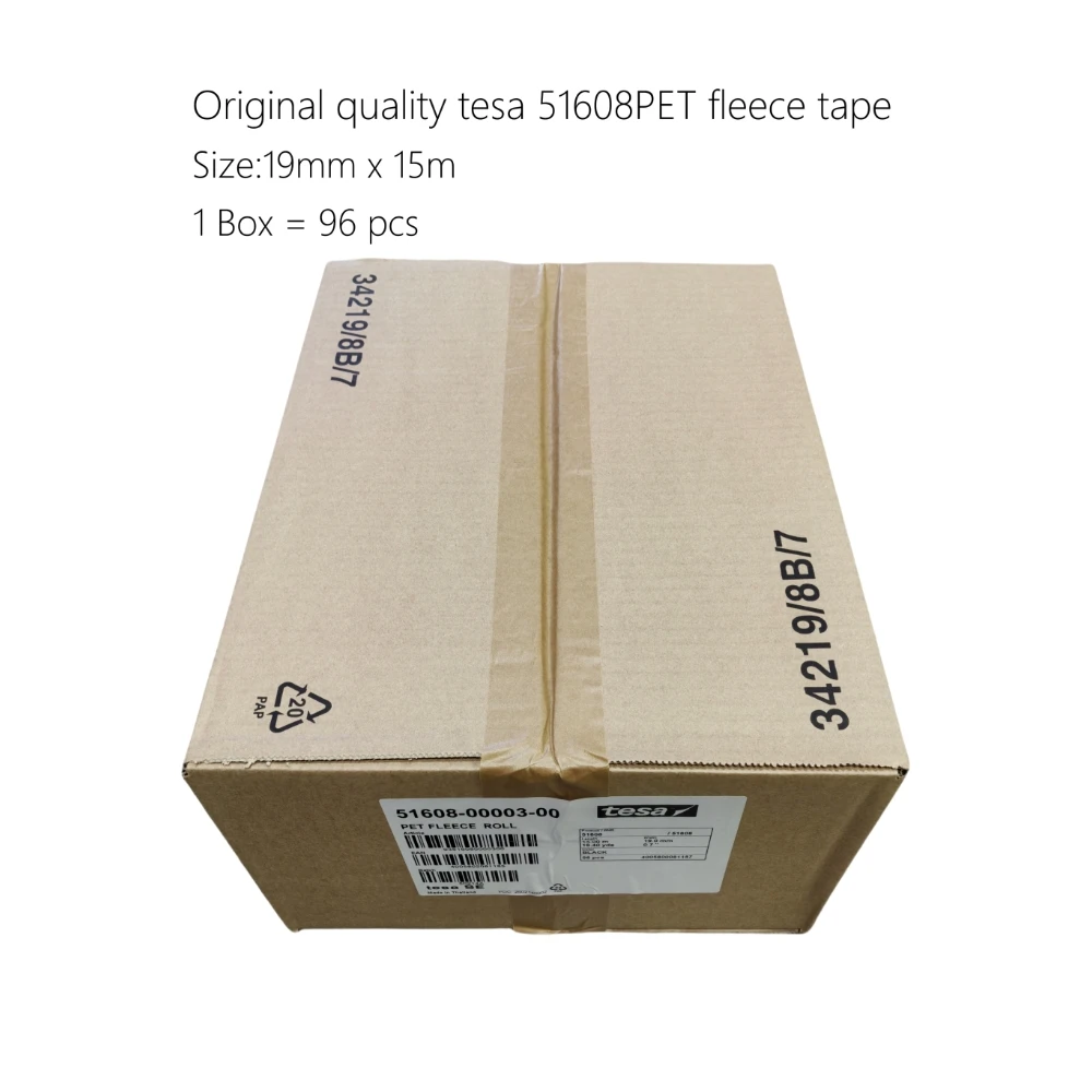 tesa 51608 Cinta de arnés de cableado interior de lana borrosa negra para VW, Audi, Mercedes, BMW 19 mm x 15 metros, 1 caja = 96 piezas