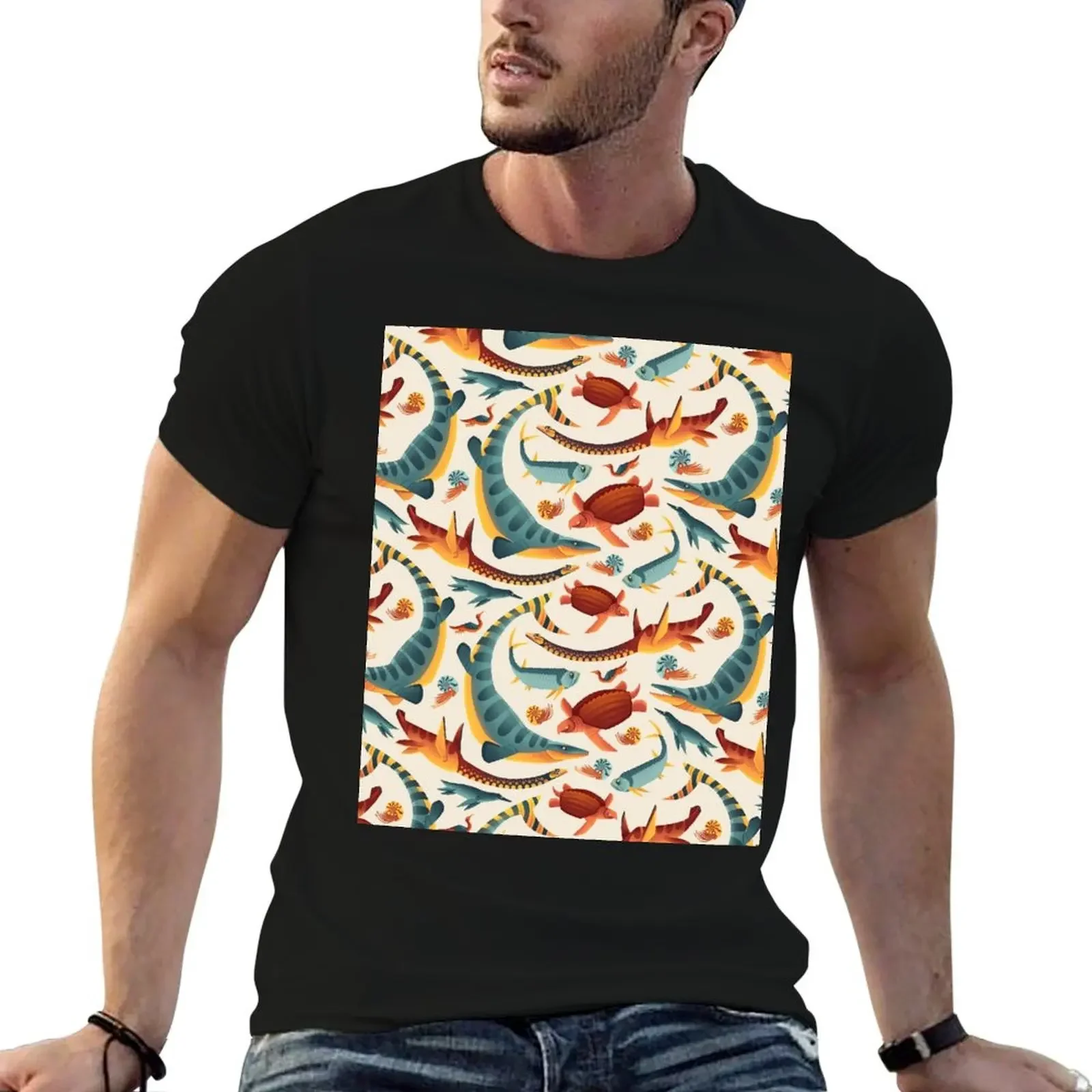 

Western Interior Seaway Pattern T-Shirt luxury clothing labubu heavyweights customs baggy shirts mens t shirts casual stylish