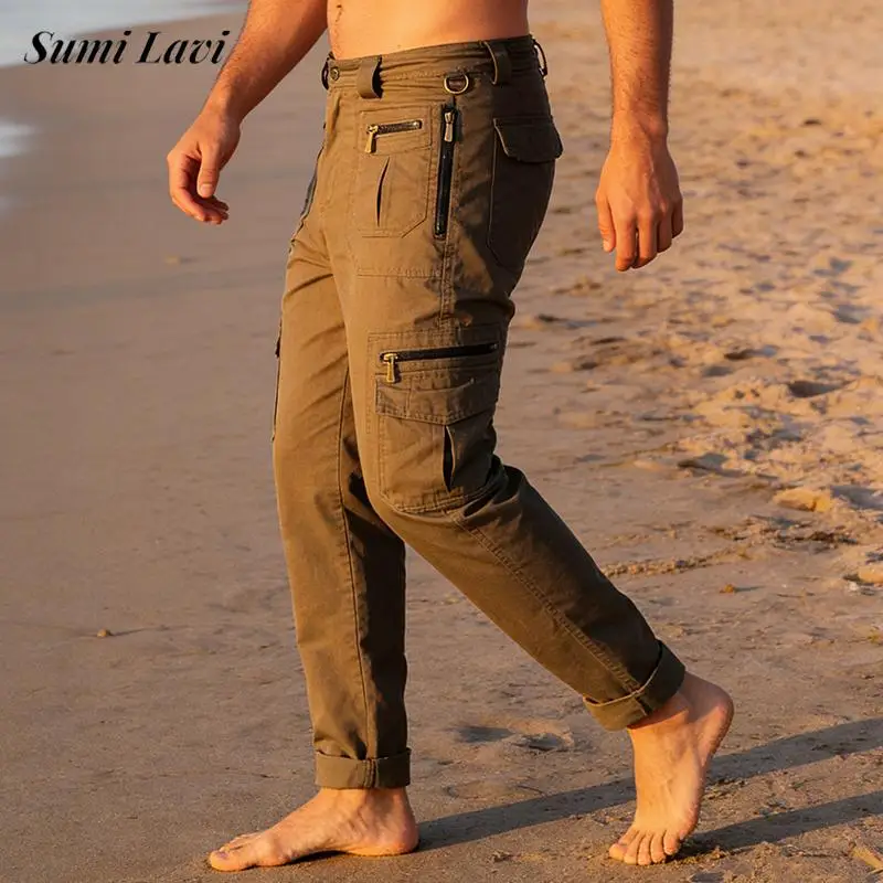 

Мужские винтажные брюки в стиле стритвир, однотонные, повседневные, с множеством карманов, для активного отдыха, весенние, модные.