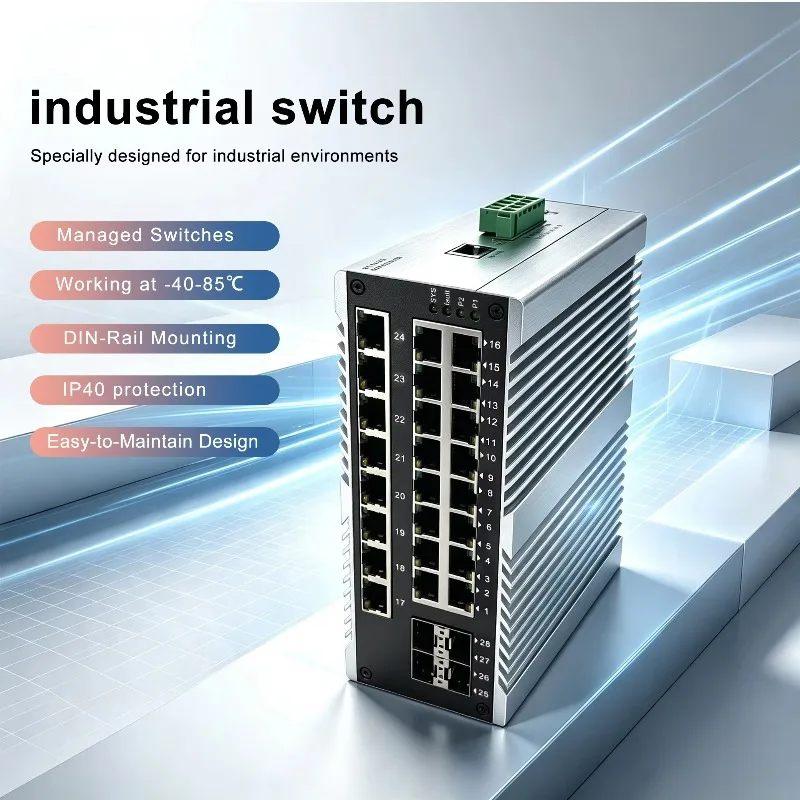 24-port PoE Industrial  L2 Managed Switch 4-port SFP  IP40 protection Level High-temperature Resistant Dual Power Supply