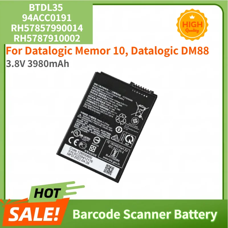 3.8V 3980mAh High Quality BTDL35 94ACC0191 RH57857990014 RH5787910002 Battery for Datalogic Memor 10 DM88 Barcode Scanner