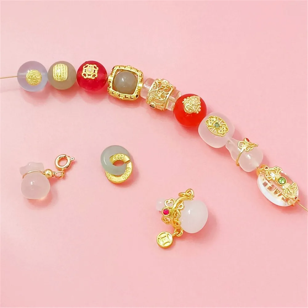 Natural White Crystal, Strawberry Crystal, Gourd, Aquamarine, Five Pieces with Round Bead Spacers, DIY Jewelry Accessories