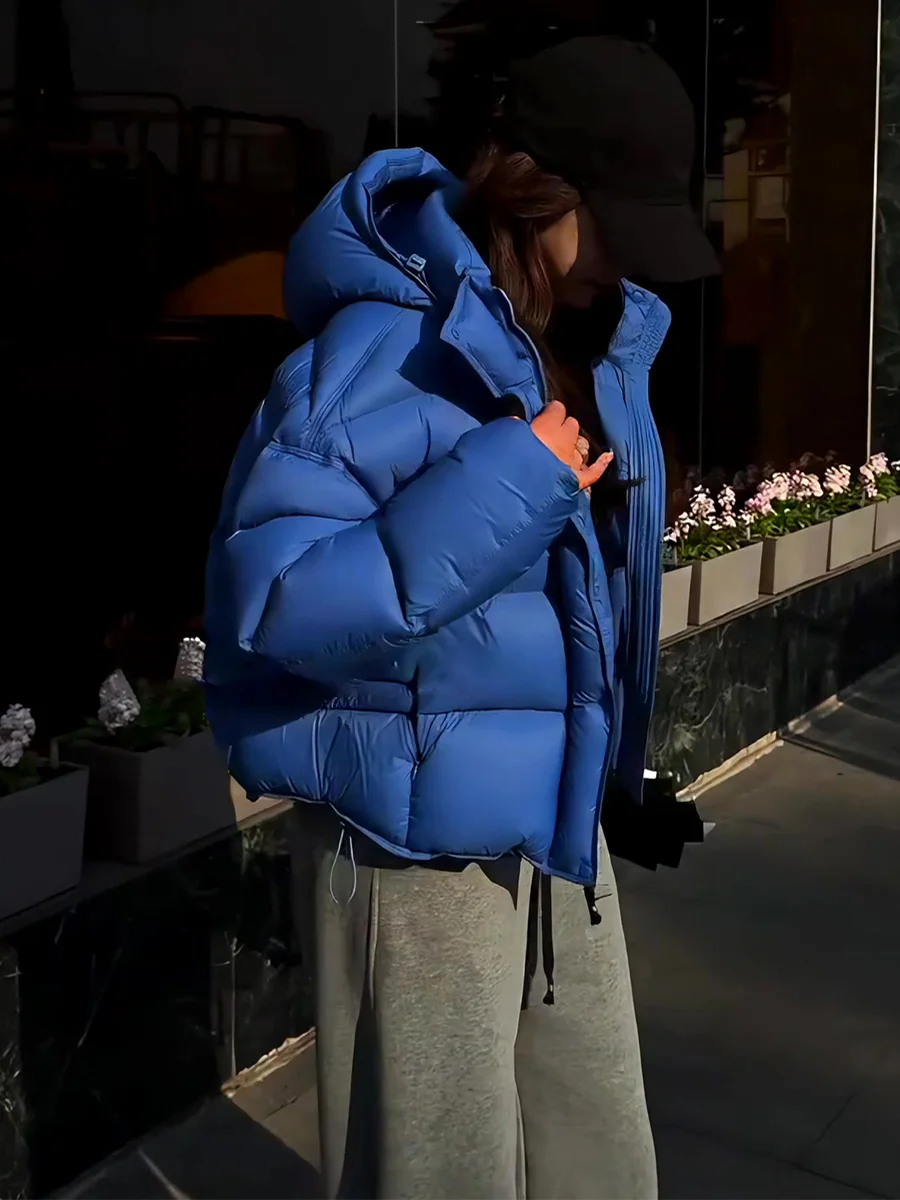 Sli ort Piumino da donna con cappuccio blu Jaet Thiened Cappotto caldo in piuma Du Capispalla invernale Ele Casual Ci Wear