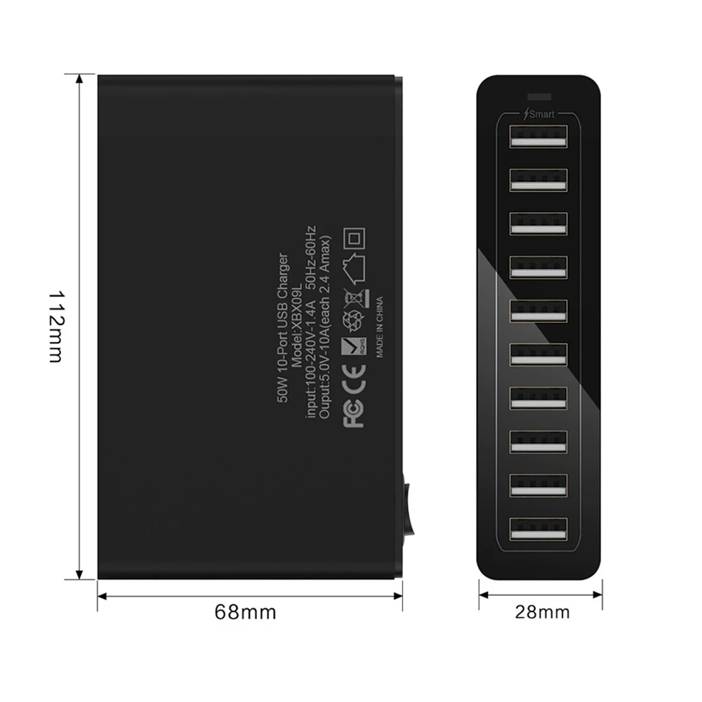 60W 10Port USB Charger Mobile Phone Charge for iPhone iPad Kindle Samsung Xiaomi Charging Station Dock Multi USB Charger Desktop