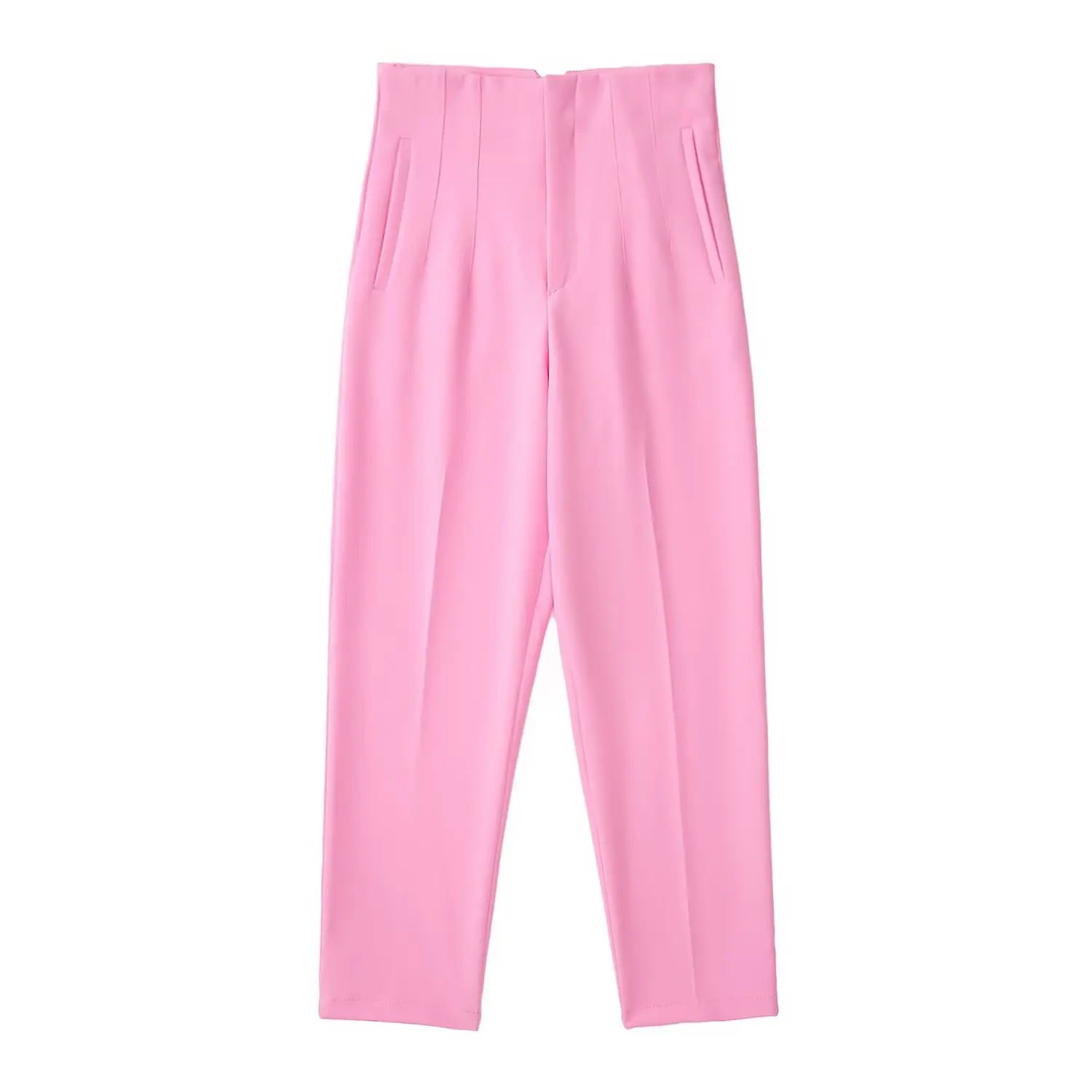 Straight Leg Pants High Waist Full Length Vintage Trousers for Women - Light Pink