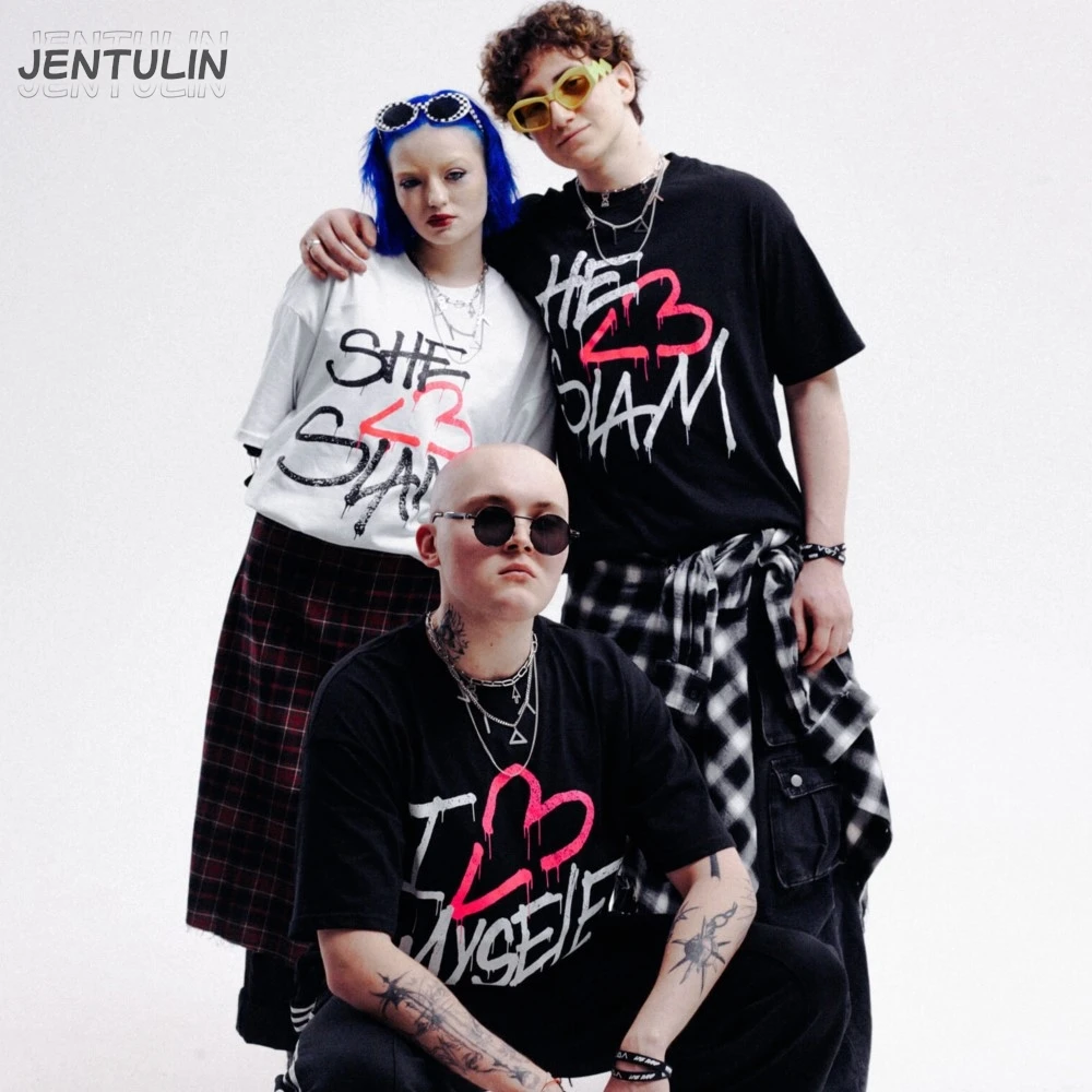 Hip Hop Oversized Streetwear Men\'s Clothing LIDA Graphic Love Slam Print Y2k Short Sleeve Top Harajuku Korean Tshirt Cotton Goth