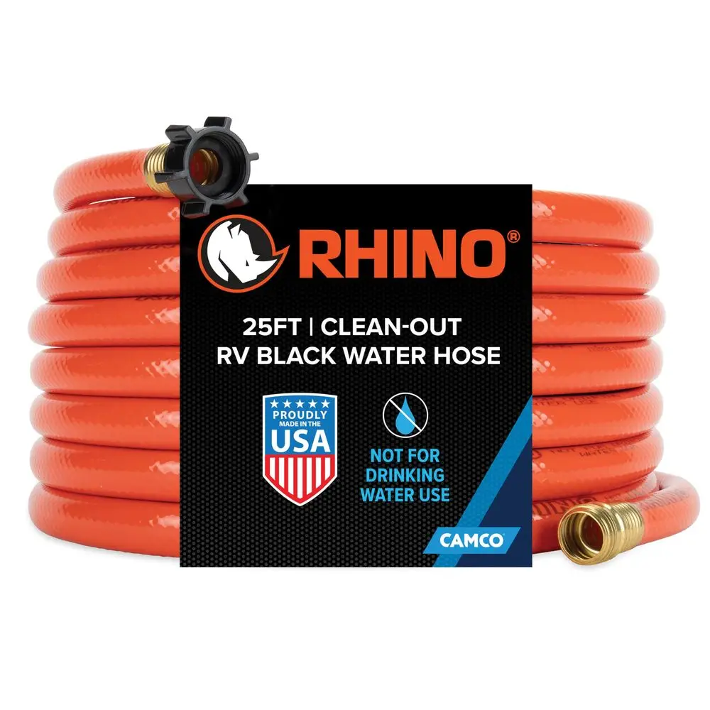 

Шланг для очистки канализации для автодомов Rhino 25 футов, черный, из сверхпрочного ПВХ, ярко-оранжевый, для автодомов CleanOut Camper Black Wat