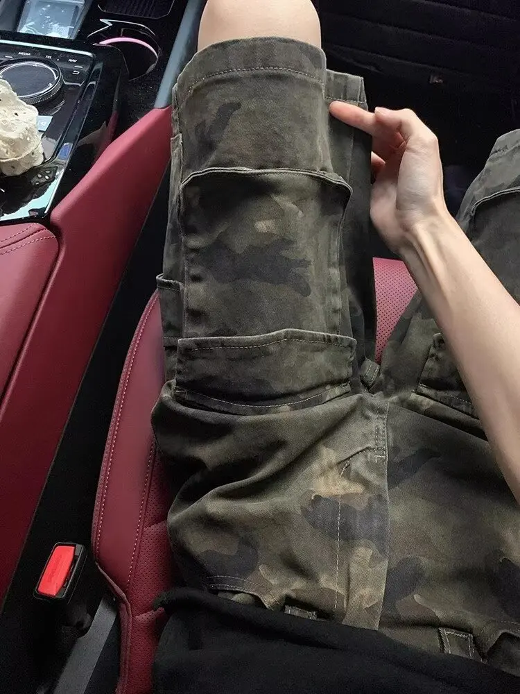 

Мужские летние джинсовые шорты American Washed Camouflage: свободные, прямые, с множеством карманов, повседневные, модные, с эффектом потертости