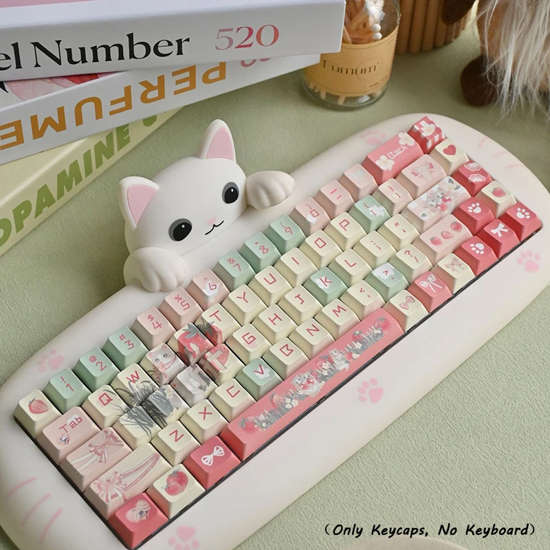 Cute Cat Keycap Small Complete Set Compatible With Mechanical Keyboards PBT Material Keycaps Heat Sublimation Durable Keycap