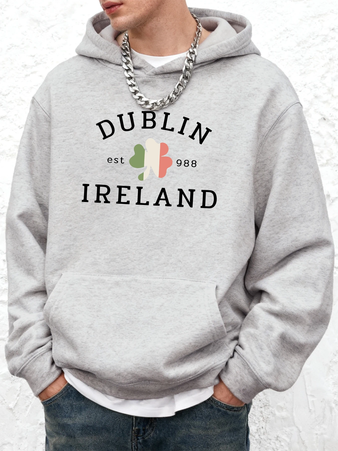 Dublin Ireland Est 988 принтов, мужская толстовка с капюшоном и карманами, уличная одежда большого размера, универсальная хлопковая мужская одежда, тяжелая осенняя толстовка
