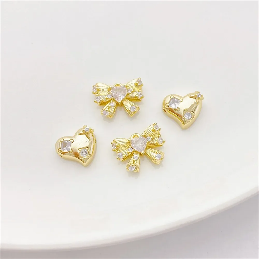 

14K Gold Color Pea Love Bow Pendant Handmade DIY Bracelet Necklace Earring Accessory Material Accessories