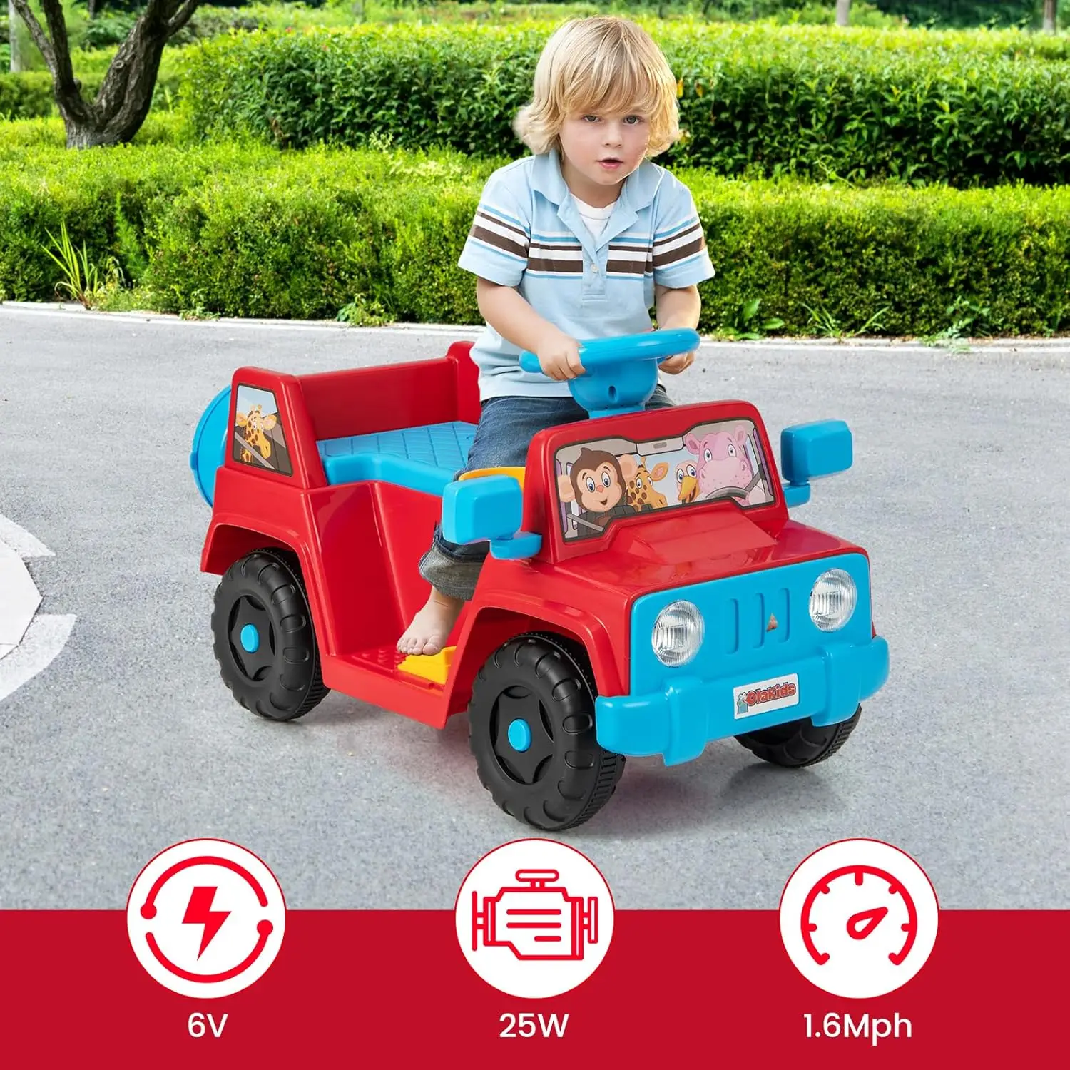 ขี่รถสําหรับเด็กวัยหัดเดิน, รถยนต์ไฟฟ้า Jeep สําหรับเด็ก 6V พร้อมยางเก็บของ, แตร, เครื่องชาร์จ, ขี่มอเตอร์แบบใช้แบตเตอรี่