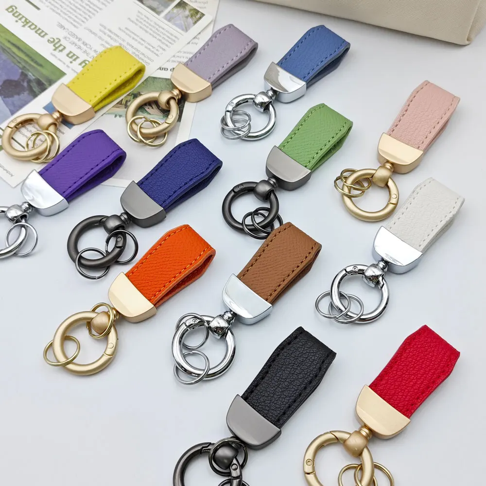 Short Leather Keychain for Men and Women Vintage Personalized Keyring Custom Logo Name Car Key Chain Ring Laser Engrave Gift
