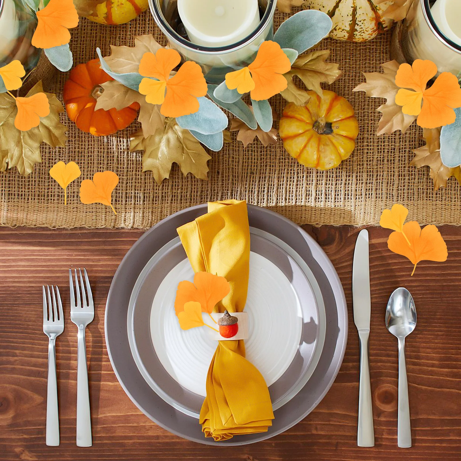 

100Pcs Decorative Ginkgo Leaves Artificial Fall Leaf for Party Supplies Home Wedding Thanksgiving DIY Craft Decoration