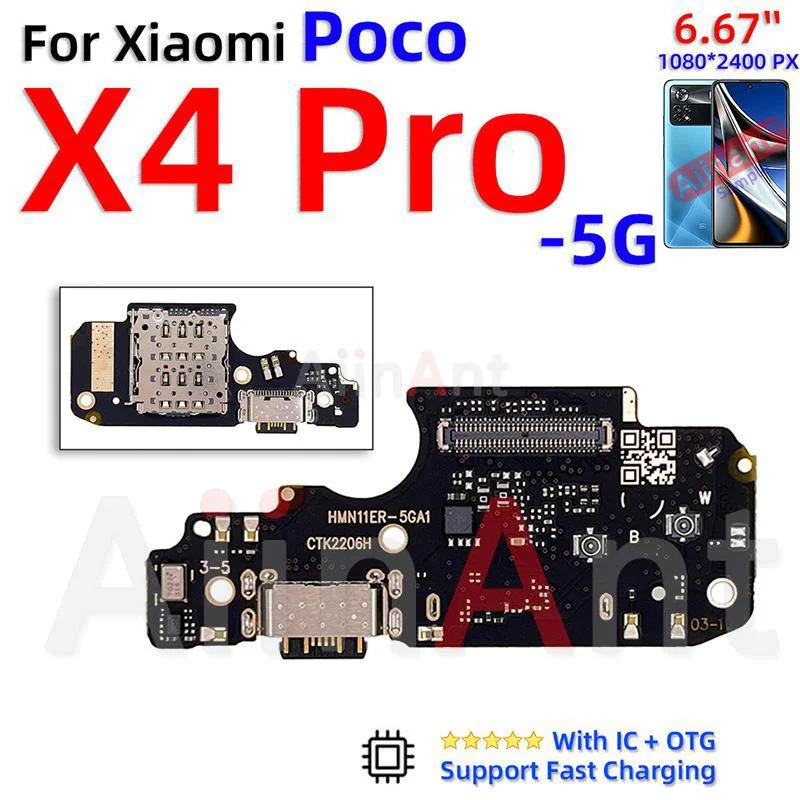 Aiinant Dock USB Charger Bottom Connector Charging Flex Cable For Xiaomi Poco M2 M3 M4 X2 X3 X4 F1 F2 F3 F4 Pro 4G 5G Parts