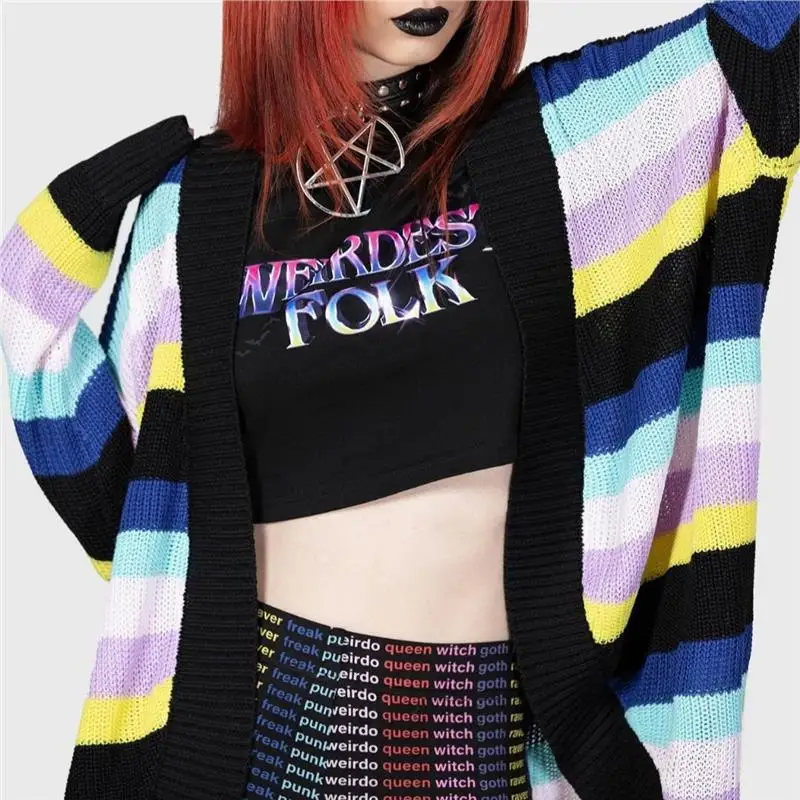 Faionable Cardigan aperto lavorato a maglia a righe Capispalla allentato lungo loween Cardigan Nuovo abbigliamento donna Autunno 2025