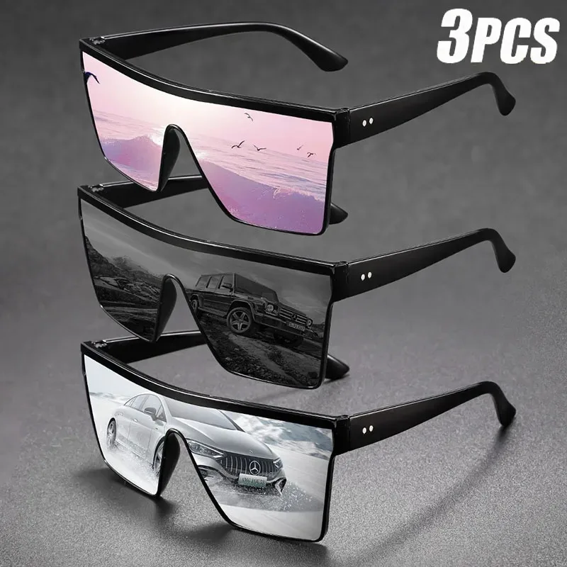 2-4PCS Oversize frame One-piece Goggle Men Woman Sunglasses 