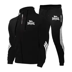 LONSDALE Men's Suit Is Comfortable Warm In Autumn Winter Business  Leisure Collar Zipper Coat+Trousers Sweatshirt